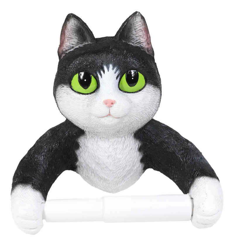 Whimsical Black White Kitten Cat Toilet Paper Roll Holder Bathroom Wall Decor