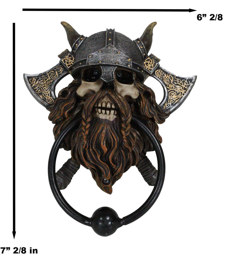 Viking Norse Berserker Warrior Chieftain Skull Rune Axes Decorative Door Knocker