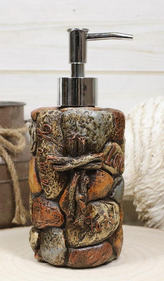 Rustic Solid Rock of Christ Cross Joy Hope Peace Love Liquid Soap Pump Dispenser