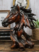Wild Stallion Horse Bust Statue 11"H Resin Decor In Faux Wood Dark Mahogany