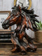 Wild Stallion Horse Bust Statue 11"H Resin Decor In Faux Wood Dark Mahogany