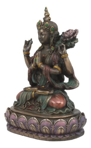 Avalokiteshvara Kuan Yin Seated On Lotus Throne Statue 6"H Infinite Compassion