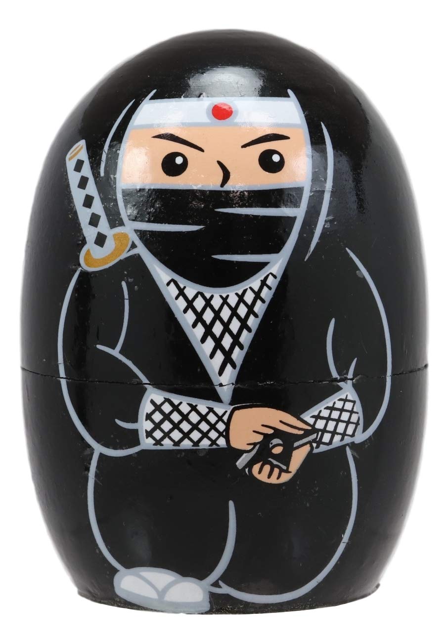 Ebros Black Japanese Ninja Wooden Toy Stacking Nesting Dolls 5 Pieces Matryoshka