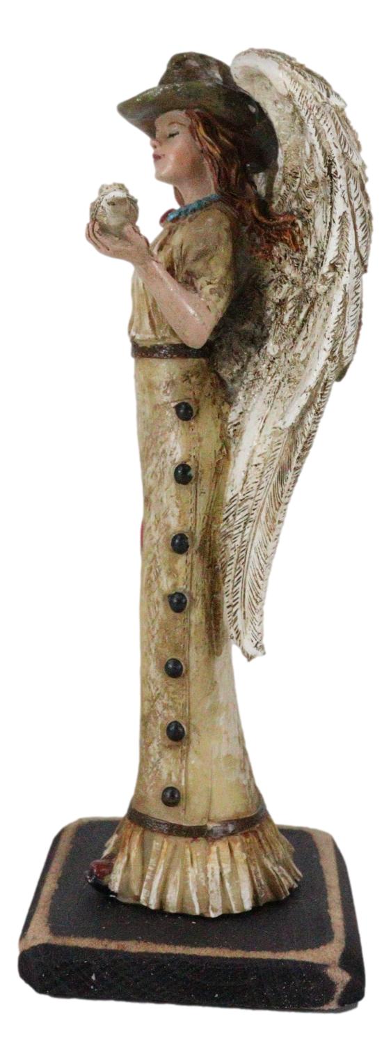 Rustic Western Cowgirl Angel Wearing Cowboy Hat With Dove In Her Hand Figurine