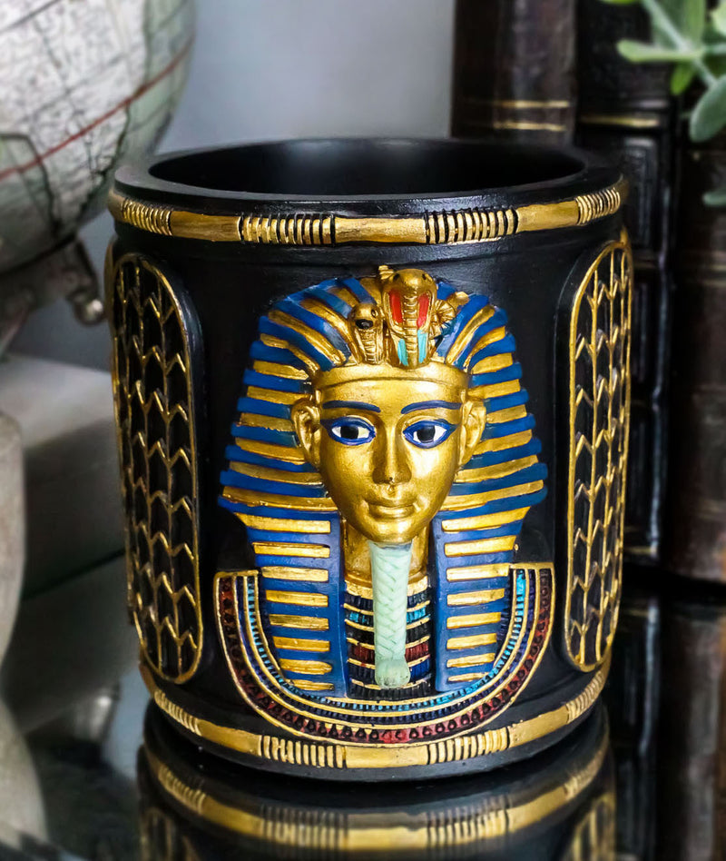 Egyptian King Tut Pharaoh Pen Holder 4"H Tutankhamun Bust Stationery Organizer