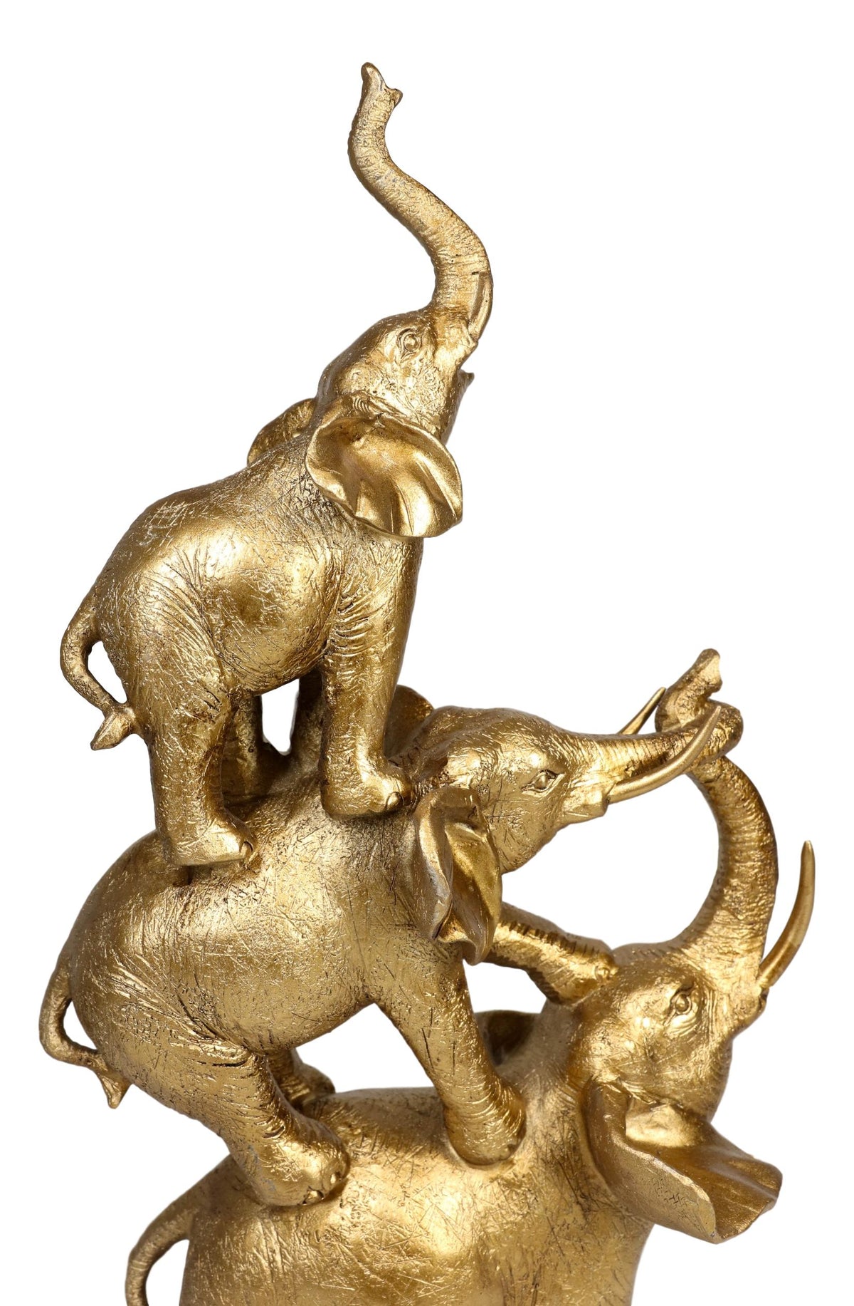 Golden Stacked Balancing Acrobatic Circus African Elephants Family Statue 15"H - Ebros Gift