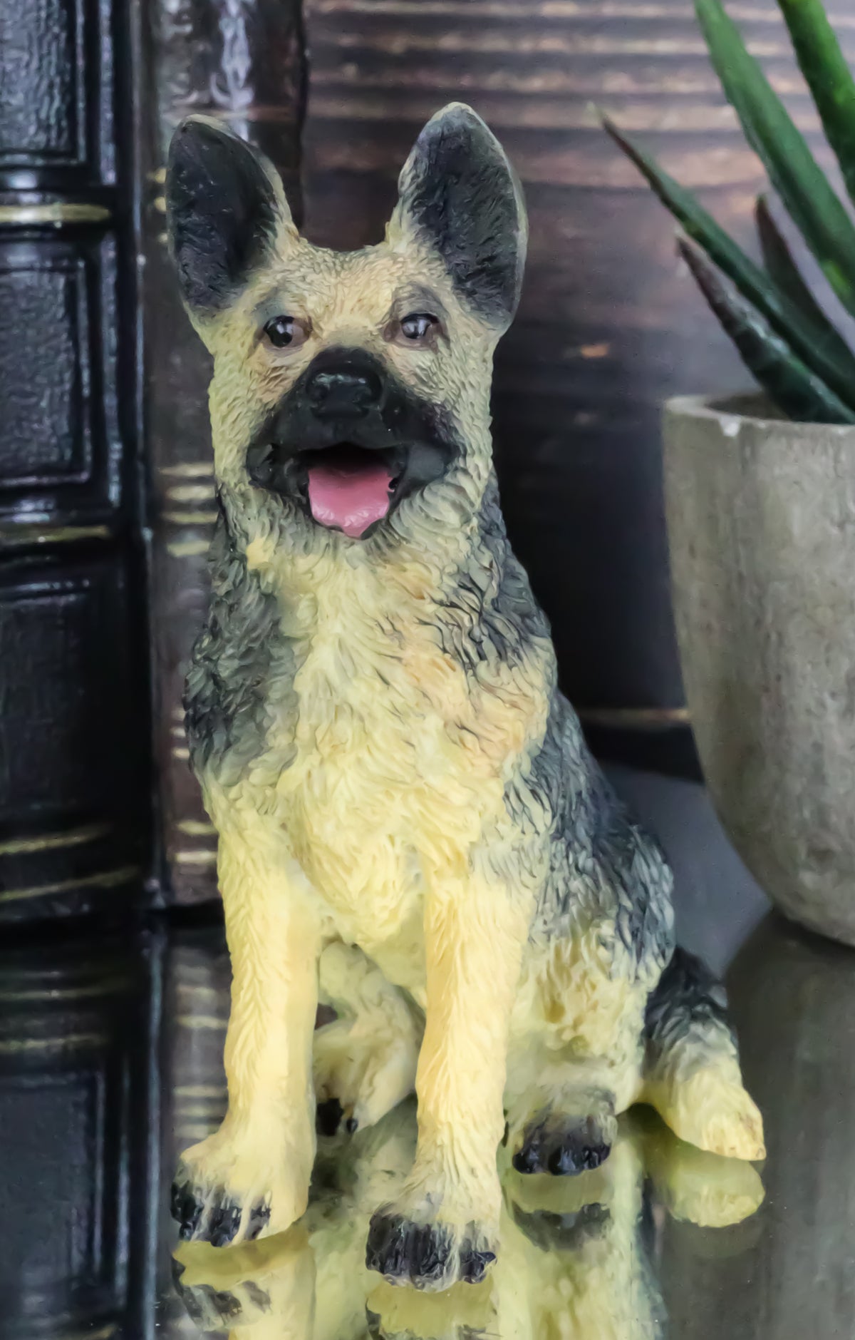 Lifelike Realistic Sitting Canine German Shepherd Police Dog Miniature Figurine