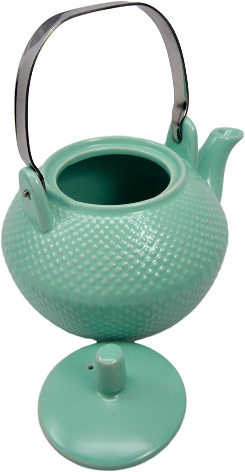 Imperial Spotted Texture Teapot With Stainless Steel Handle 28oz (Aquamarine Blue)
