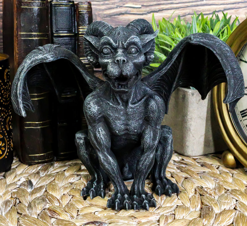 Ebros Crouching Ram Horned Gargoyle Statue in Faux Stone Finish Resin 6.25" Tall