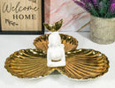 Ebros Mermaid with Three Golden Clam Shells Jewelry Dish Holder Figurine 9" L Art Nouveau Decor