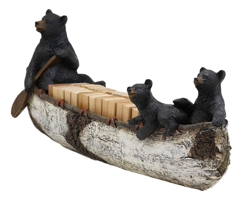 Ebros Rustic 3 Black Bears Family Rowing Canoe Domino Display Set