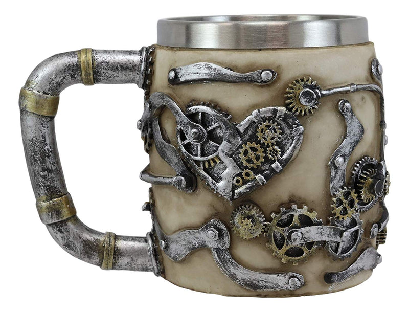 Ebros Metallo Super Cyborg Steampunk Pipes And Gears Skull Face Coffee Tea Mug Stein