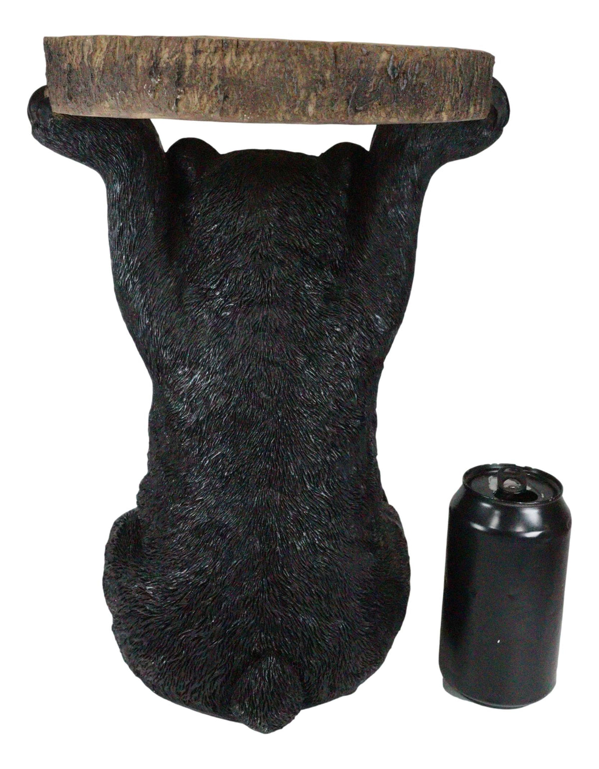 Rustic Western Black Bear Cub Holding Faux Wood Slice Table Stand Figurine