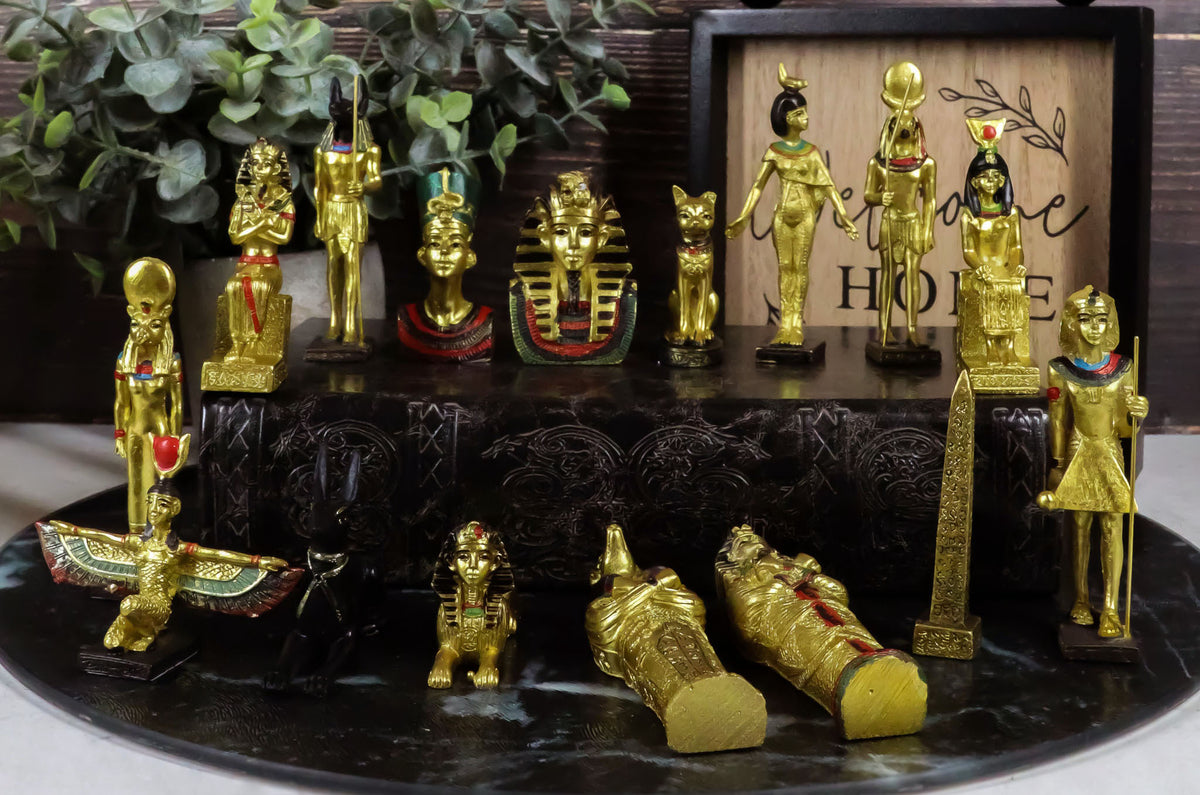 Ebros Miniature Egyptian Obelisk Gods Goddesses Pharaoh And Royalty Figurine Set of 16 - Ebros Gift