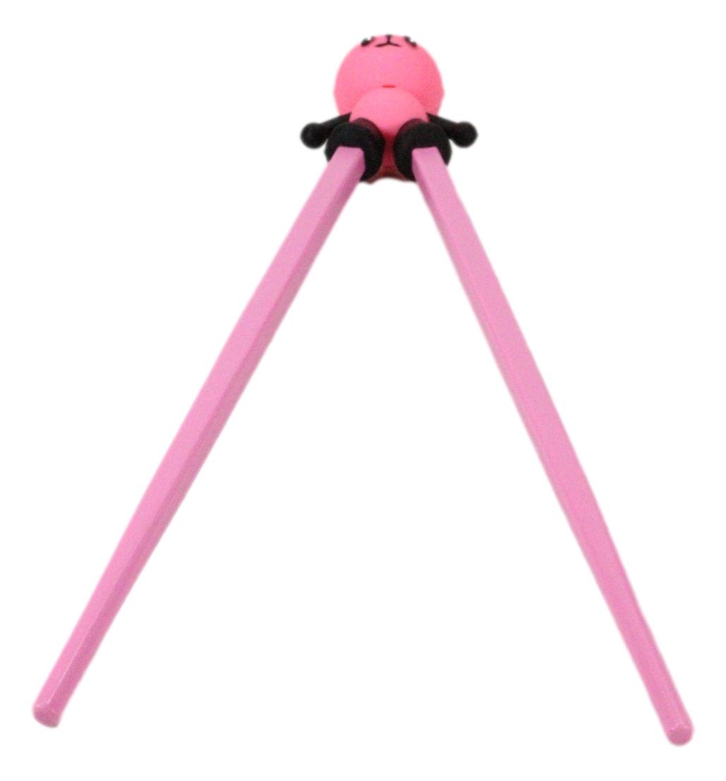 Hot Pink Love Giant Panda Reusable Training Chopsticks Set With Silicone Helper - Ebros Gift