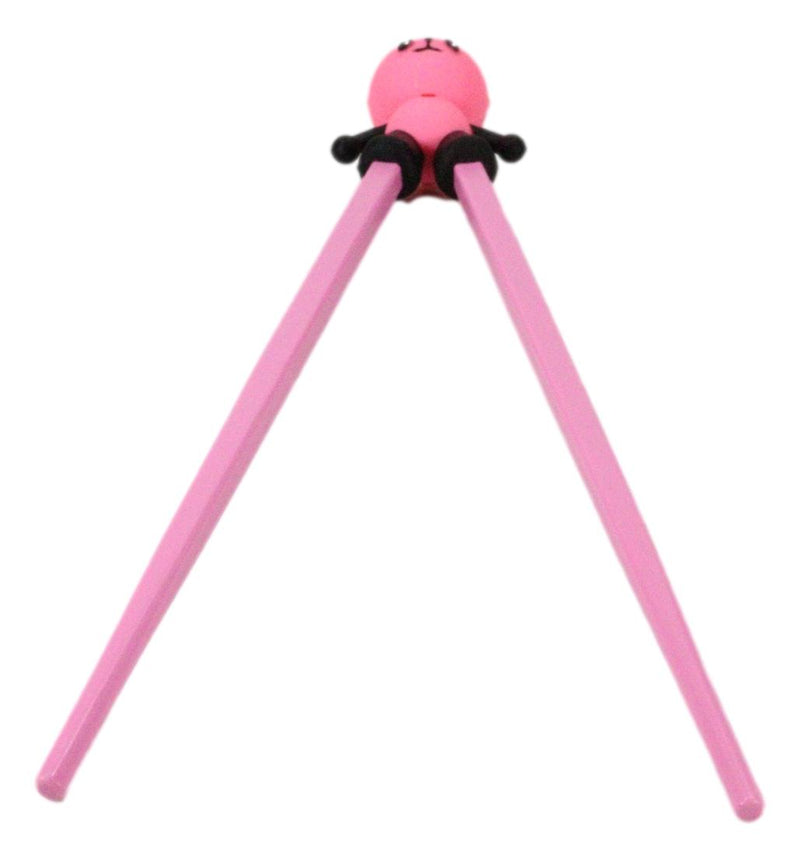 Hot Pink Love Giant Panda Reusable Training Chopsticks Set With Silicone Helper
