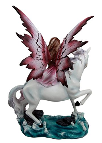 Ebros Enchanted Unicorn With Magenta Fairy Strolling The Beach Decorative Figurine 12.25"H