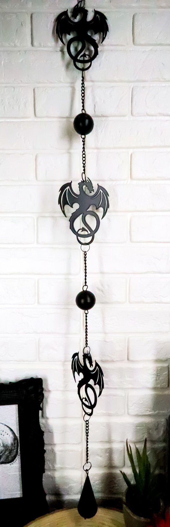 Wyverex Alchemy Folklore Dragon Metal Wall Hanging Mobile Wind Chime With Beads