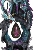 Ebros Large 20" Tall Deep Space Purple Dragon Guarding Teardrop Crystal in Geode Rock Cave Statue with LED Light Medieval Dungeons and Dragons Fantasy Decor Figurine