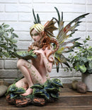 Large Nude Tribal Forest Fairy Feeding Dragon Statue 13"Tall Fantasy Fae Pixie