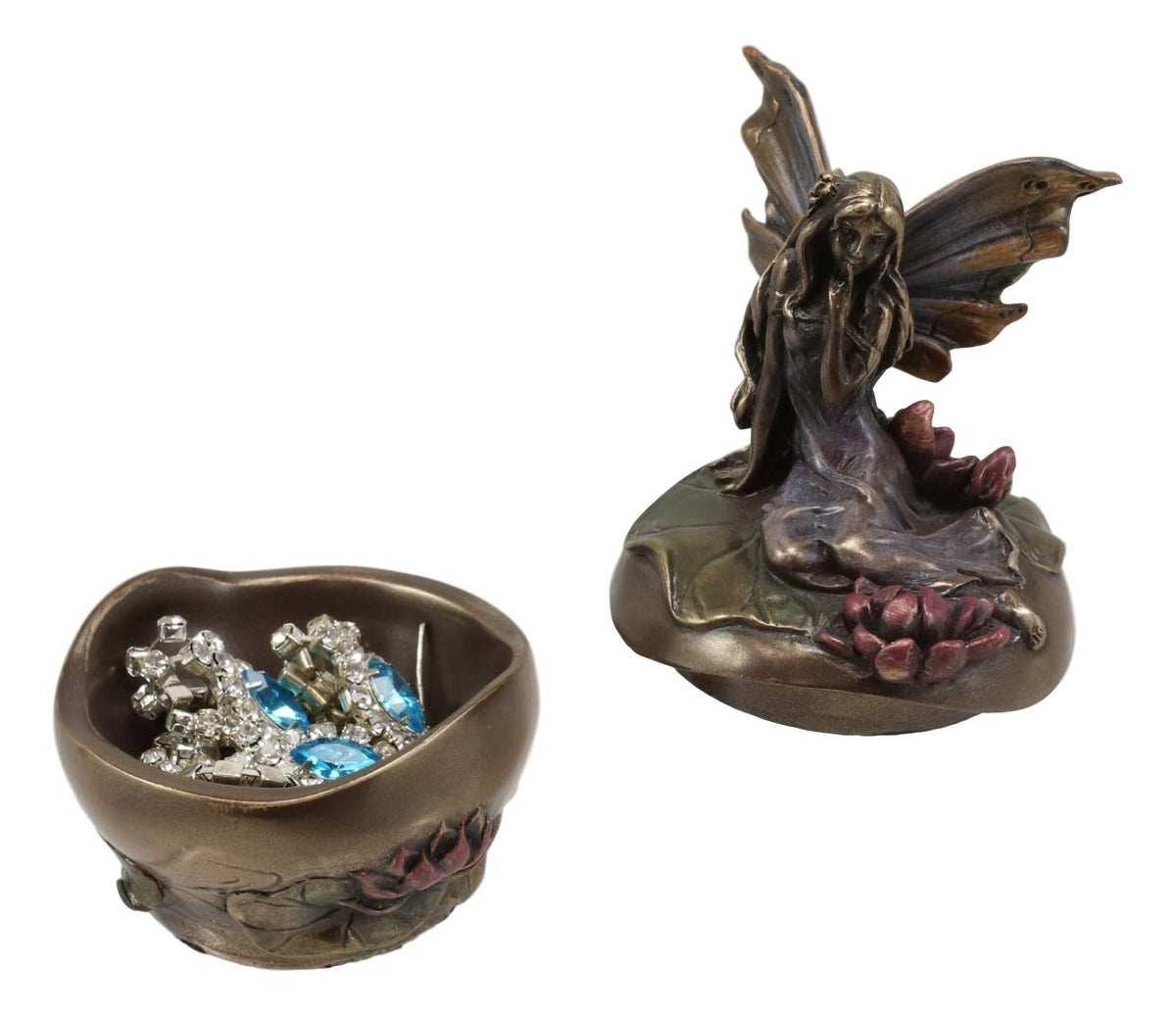 Ebros Gift Art Nouveau Water Lily Fairy Small Trinket Decorative Box 3" High Jewelry Keepsake