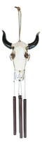 Set Of 2 Southwest Boho Chic Turquoise Ember Floral Scroll Cow Skull Wind Chimes