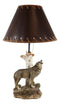 Rustic Wildlife Grey Wolf Howling By Birchwood Tree Table Lamp With Laced Shade