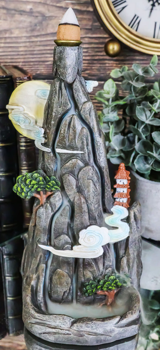 Feng Shui Rocky Mountain Top Buddhist Pagoda Temple Backflow Cone Incense Holder