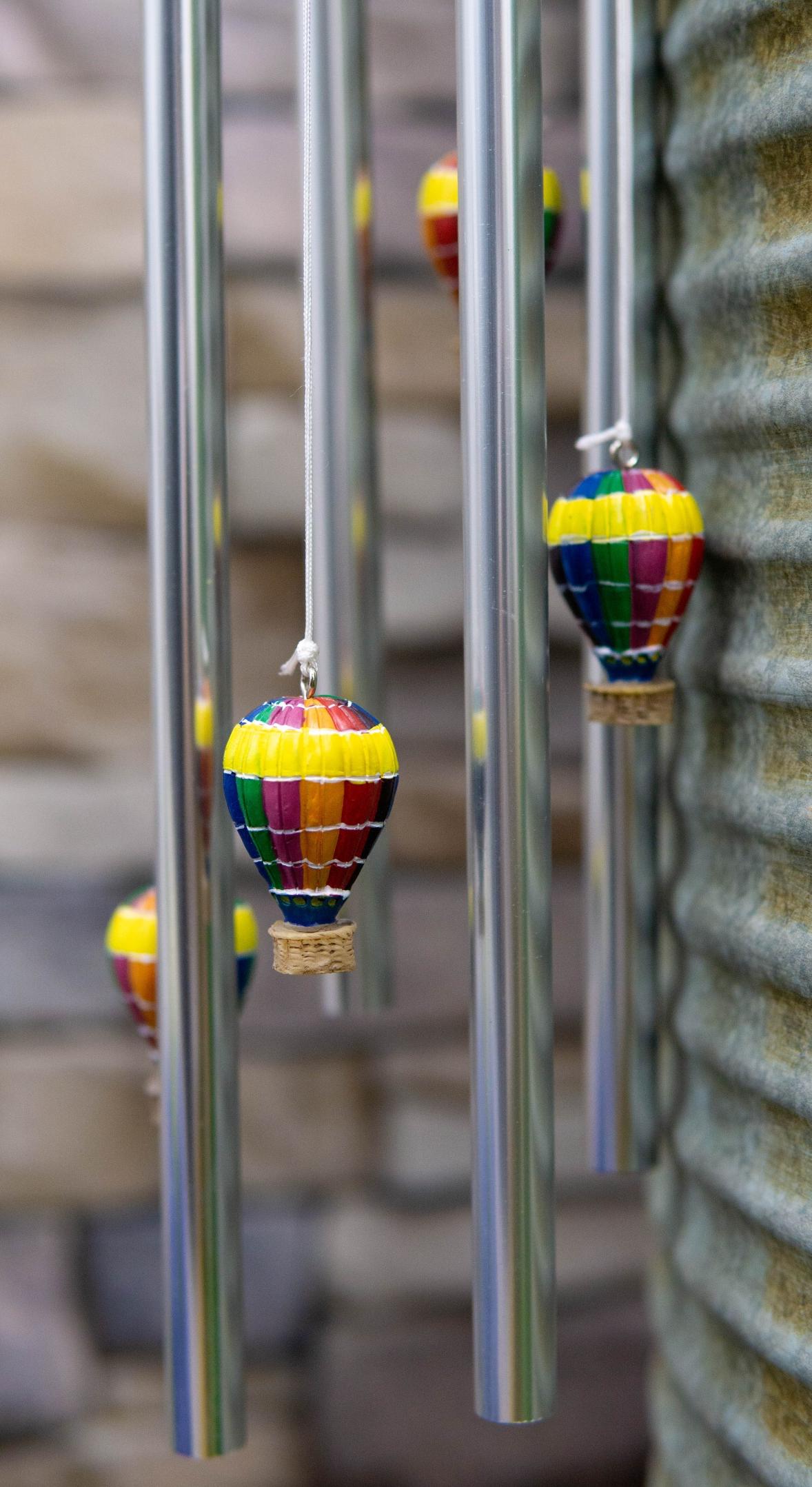 Hot Air Balloon Aircraft With Wicker Basket Above Clouds Wind Chime Figurine