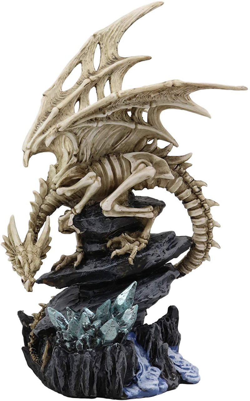 Ebros 10" Tall Gothic Skeleton Bone Dragon Perching On Crystal Cavern Statue Shadow Ghost Alchemy Drake Fantasy Dungeons and Dragons Decor Figurine Ossuary Macabre Halloween Figurine - Ebros Gift