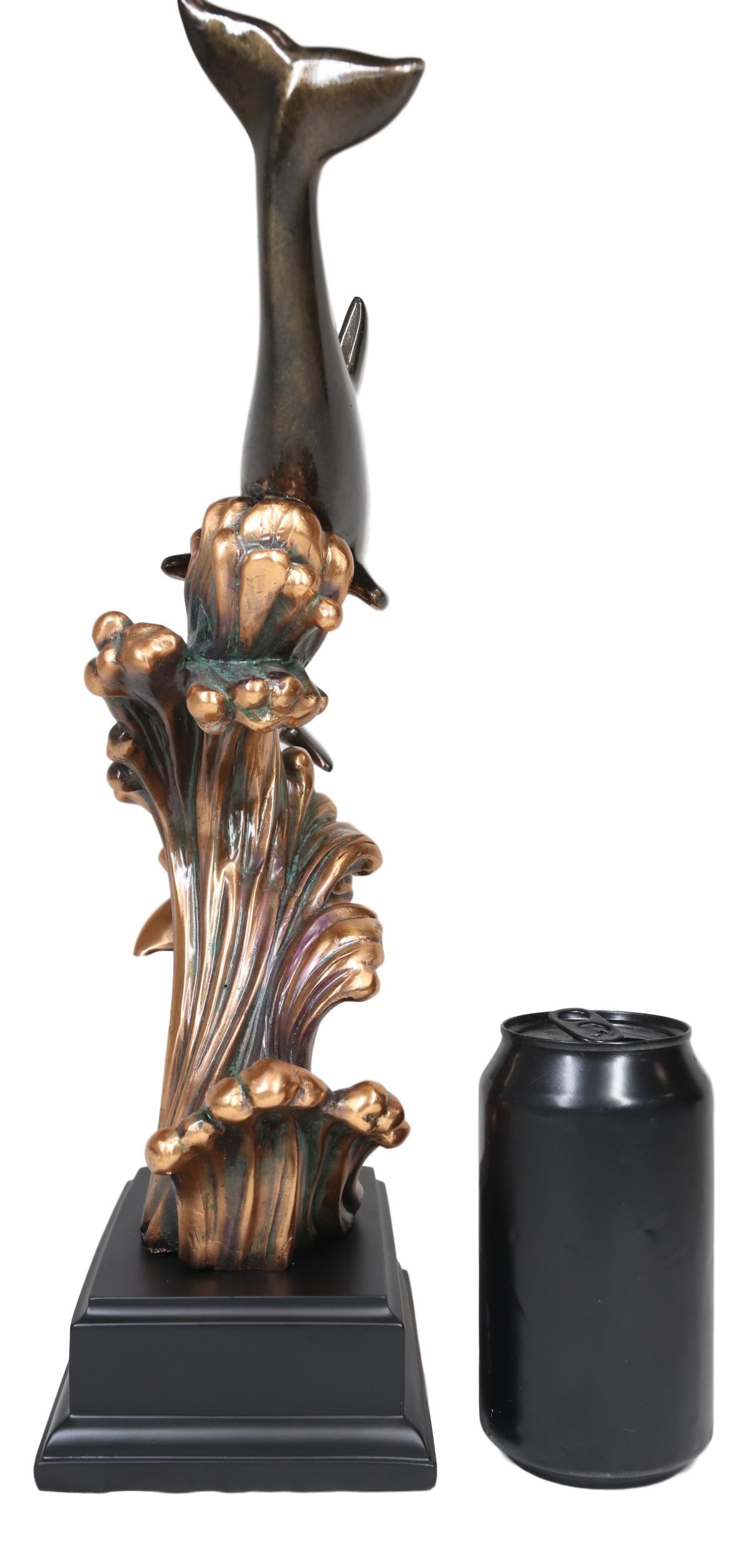Ebros Nautical Marine 2 Dolphins Surfing Ocean Waves Electroplated Bronze Resin Statue - Ebros Gift