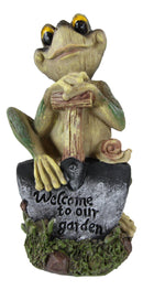Ebros Whimsical Green Thumb Frog Toad Holding Welcome To Our Garden Shovel Figurine