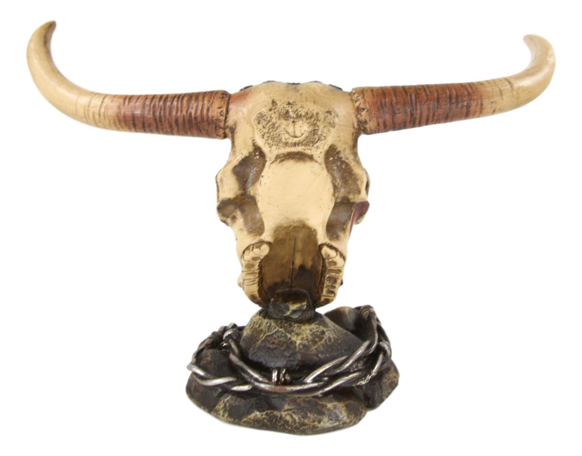 Ebros Western Patriotic American Flag Texas Longhorn Bull Steer Skull Desktop Figurine - Ebros Gift