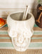 Ebros Ceramic Homosapien Human Skull Bowl With Skeletal Hand Spoon 6"Long 32oz