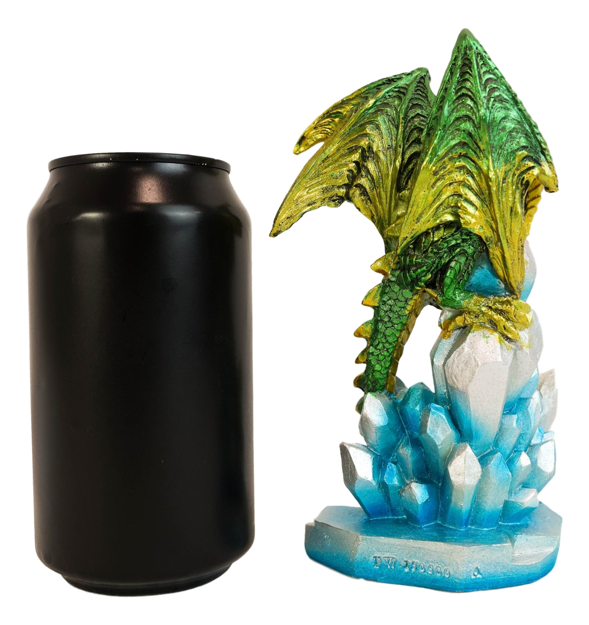 Green And Gold Cosmic Dragon On Blue Crystal Stalactite Rock LED Light Statue