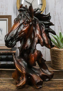 Wild Stallion Horse Bust Statue 11"H Resin Decor In Faux Wood Dark Mahogany