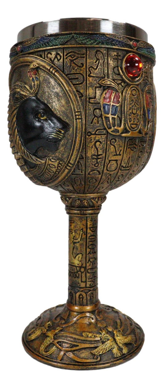 Ebros Egyptian Sekhmet 6oz Resin Wine Goblet Chalice With Stainless Steel Liner