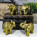 Thai Golden Elephant Feng Shui Figurine Set Of 4 Trunk Raised Elephants 3.5"Long