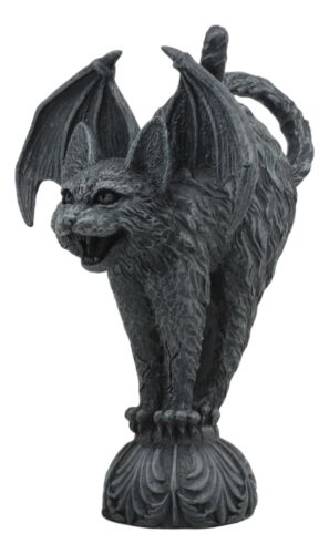 Bizarre Gothic Bat Winged Vampire Cat Gargoyle Statue 7"H Stoic Feline Guardian