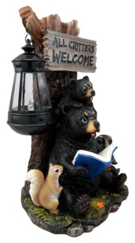 Ebros Gift Whimsical Forest Bedtime Story Mother Bear With Baby Cub Turtle And Squirrel Solar LED Light Lantern Welcome Sign Statue Fairy Tales Nursery Rhymes Guest Greeter Figurine Decor - Ebros Gift