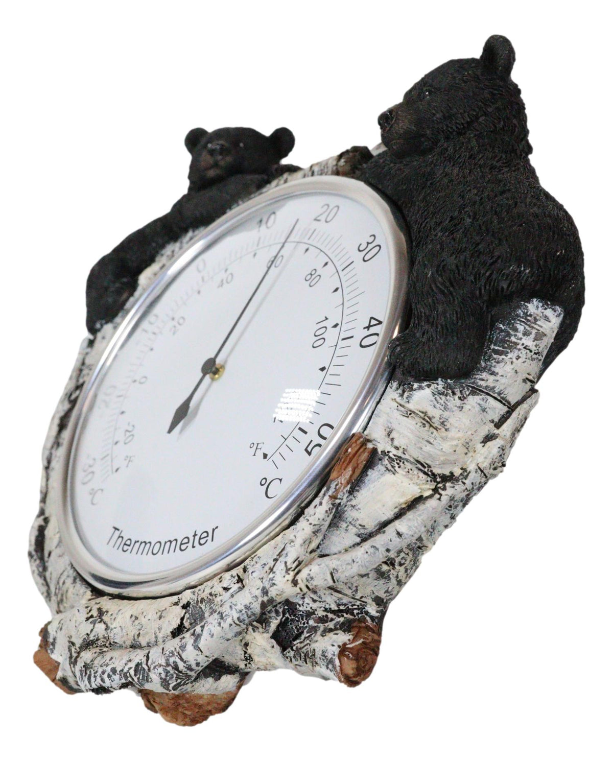 Western Forest Whimsical Black Bear Cubs Climbing On Birch Tree Wall Thermometer