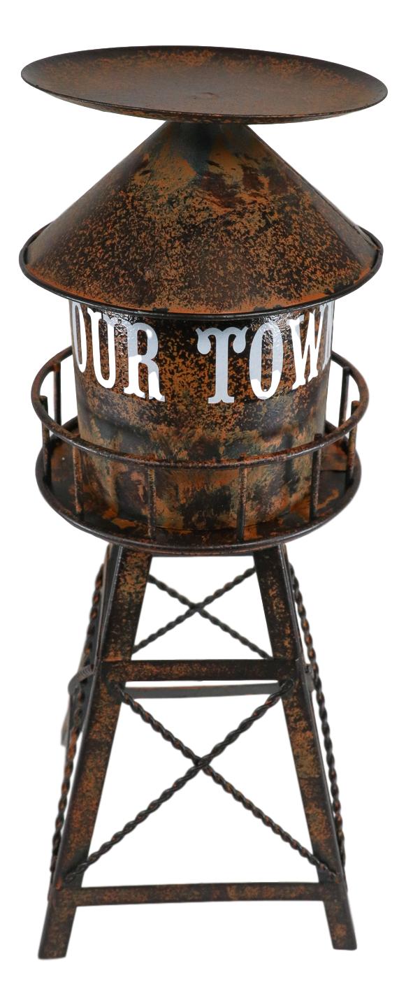 Ebros Vintage Old Fashioned Rustic Metal Water Tank Tower Pillar Candle Holder Stand