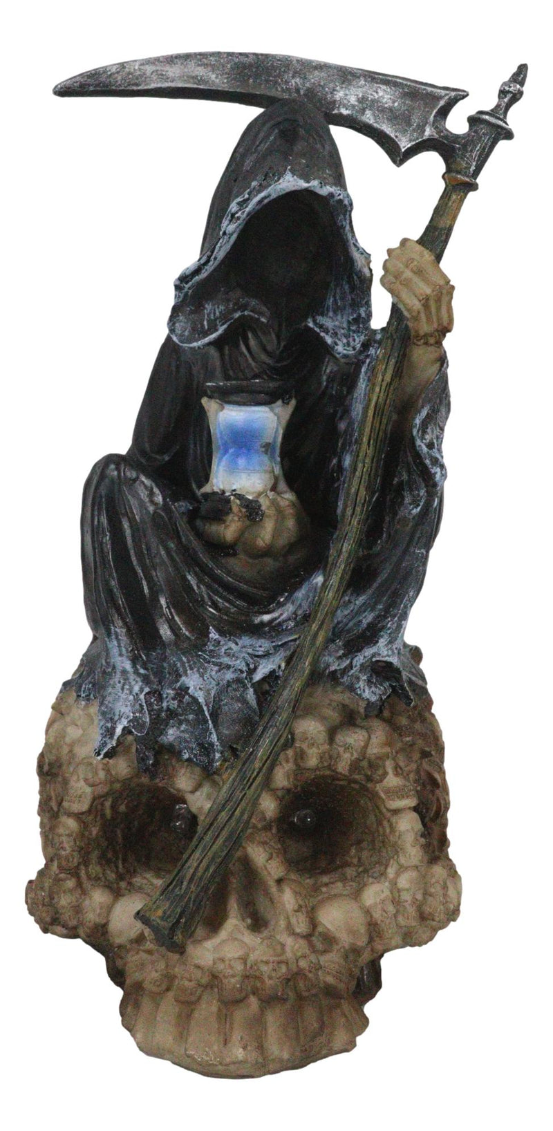 Faceless Grim Reaper Skeleton On Colorful LED Eyes Morphing Skull Figurine
