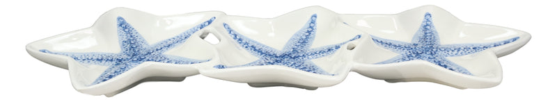 Nautical Blue 3 Starfish Sea Stars Ceramic Appetizer Dessert Plate Platter 16.5"