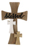 Rustic Western Wooden Blessed 3 Layered Multi Colored Wall Cross Decor Plaque