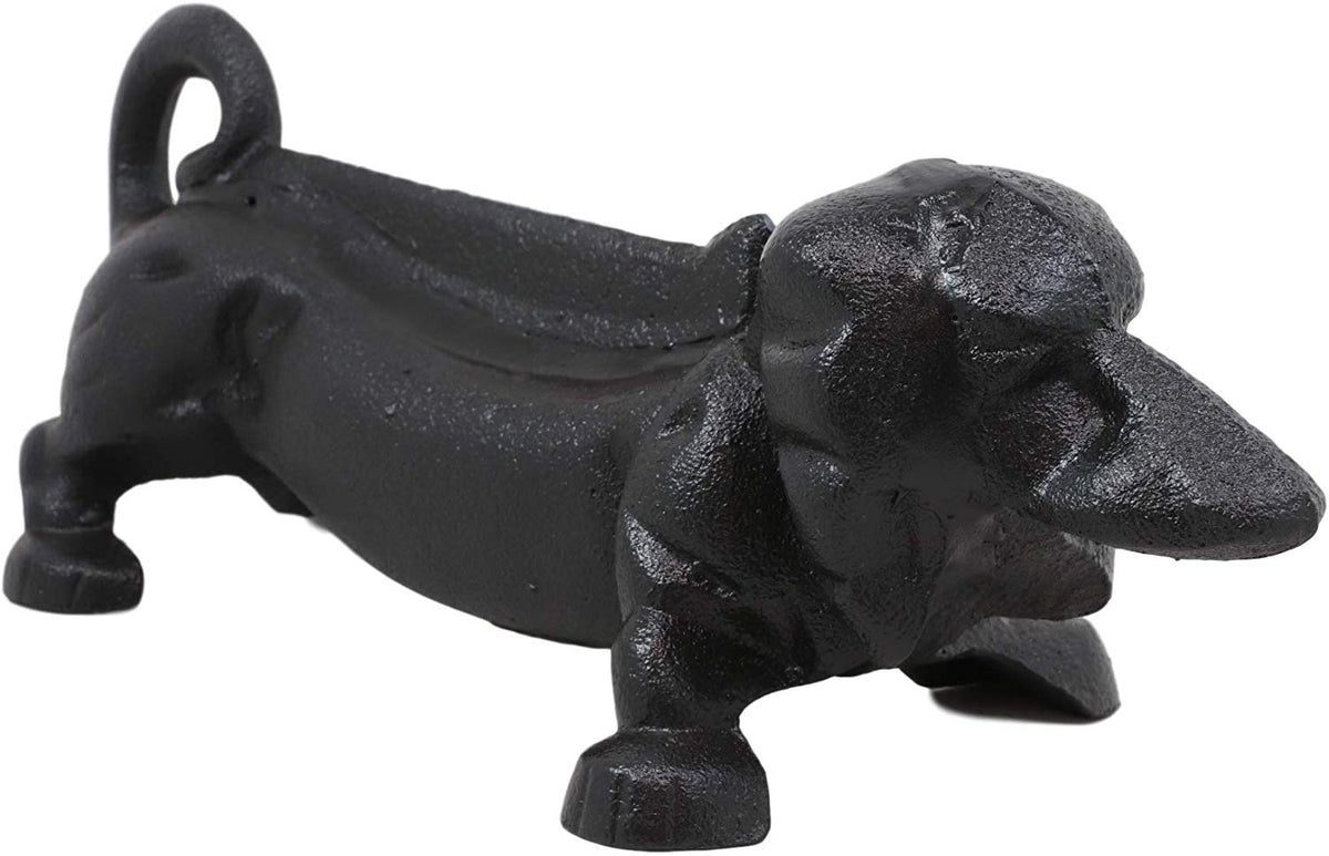 Ebros Cast Iron Rustic Black Sausage Dachshund Dog Boot Cleaner Scraper Weathered Outdoor Patio Backyard Entrance Accent Statue 12.75" Long for Dirty Shoes Boots Footwear - Ebros Gift