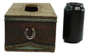Rustic Western Turquoise Cowboy Lucky Horseshoes & Cross Tissue Box Holder Case