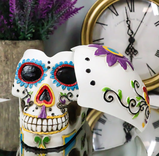 Ebros Day of The Dead White Sugar Skull Ashtray Tribal Tattoo Skull Figurine 5"Long - Ebros Gift