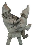 Family Bonding Papa Gnome With Baby Gnome Sitting On Wooden Stool Garden Statue
