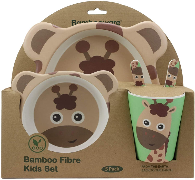 Ebros Giraffe 5 Piece Organic Bamboo Dinnerware Set For Kids Children Toddler
